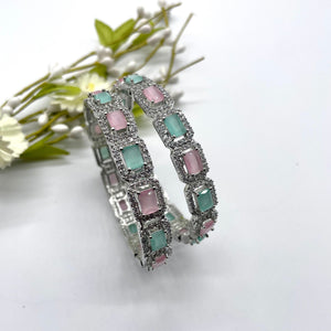 Mint Pink Diamond Silver Bangle | Indian Jewelry | Pakistani Jewelry | Bollywood Jewelry | Bangles | Ruby CZ Bangle