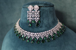 Pre Order June Silver Emerald Diamond Necklace CZ Necklace Statement Jewelry Diamond Necklace Emerald Necklace Indian Jewelry CZ choker