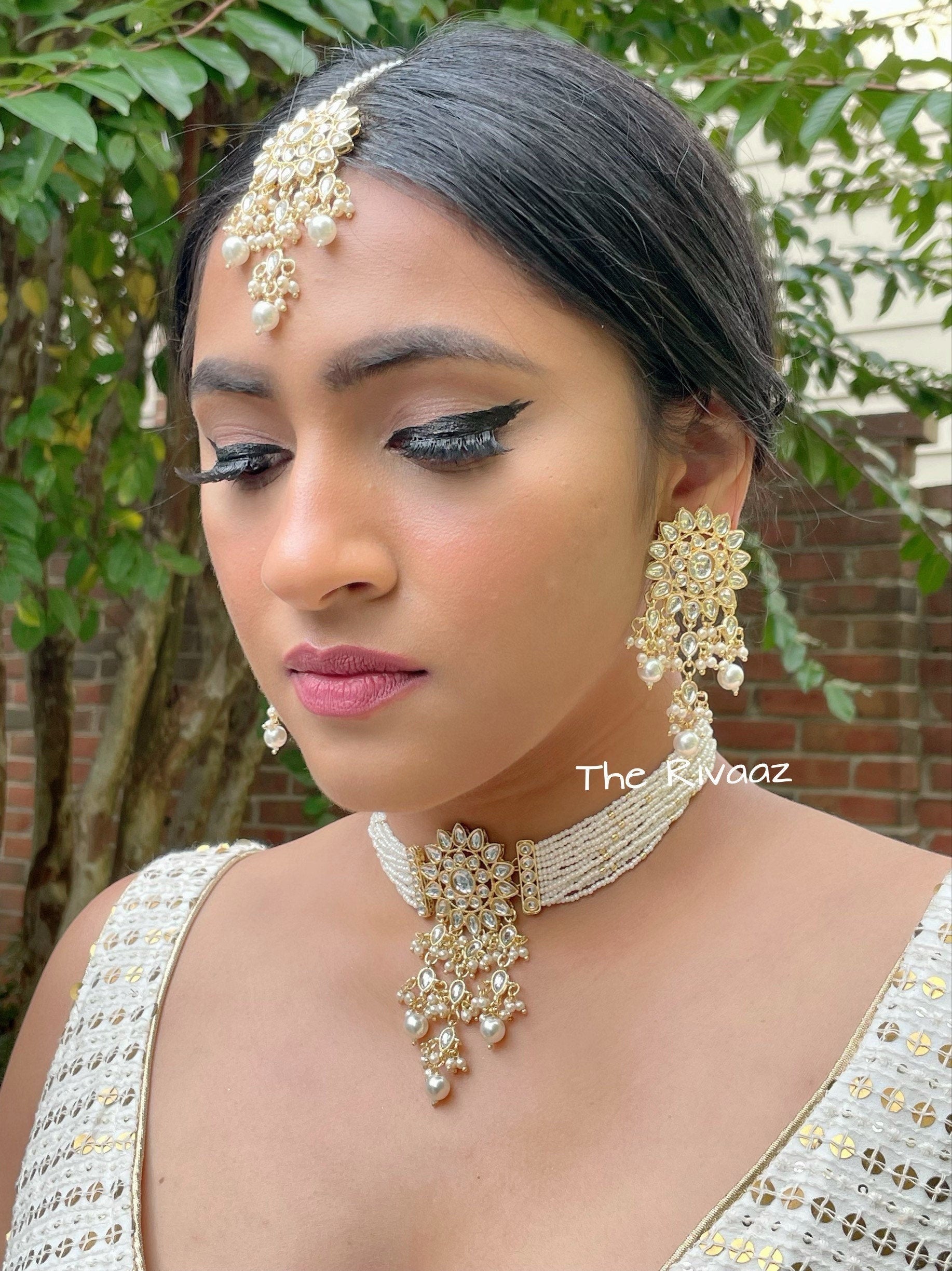 Noni Pearl Kundan Choker With Earrings / Indian Jewelry /Indian Necklace/Pakistani Jewelry/ Pakistani Necklace/ Indian Choker