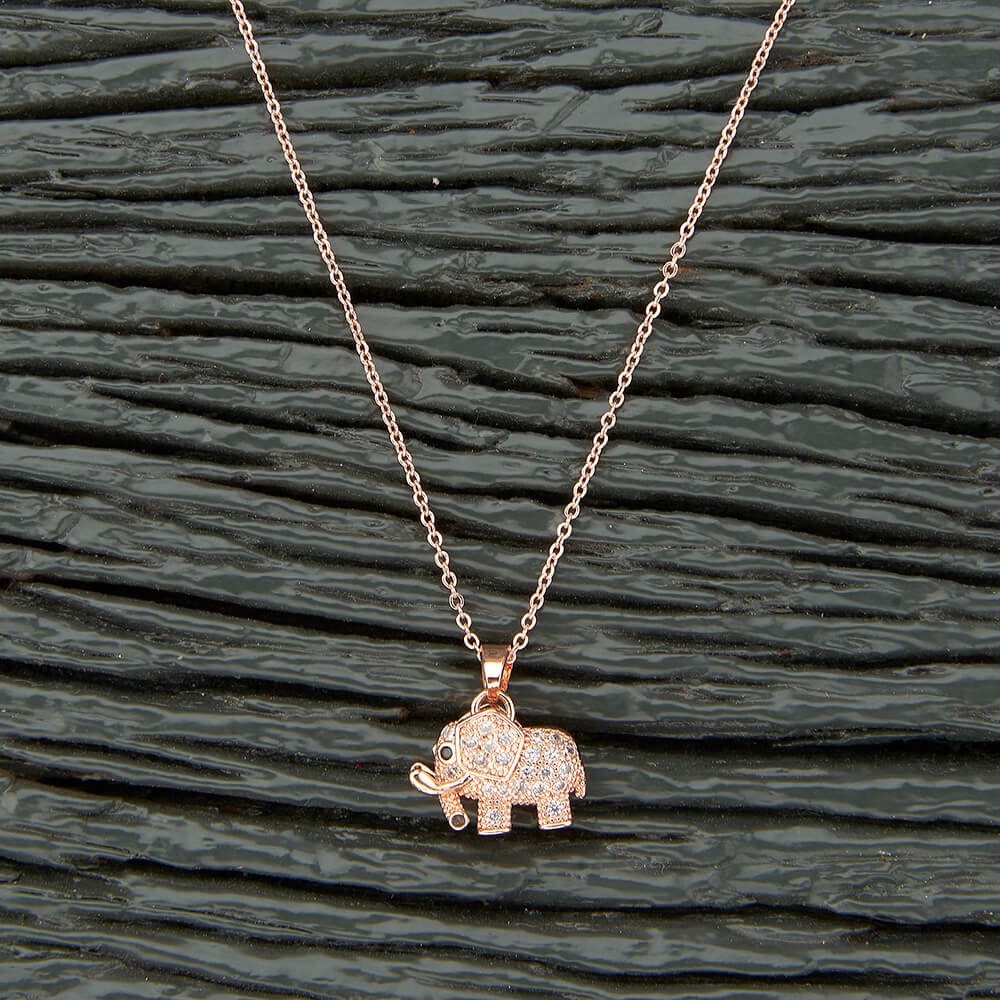 Dainty CZ Rose Gold Elephant Pendant with Chain