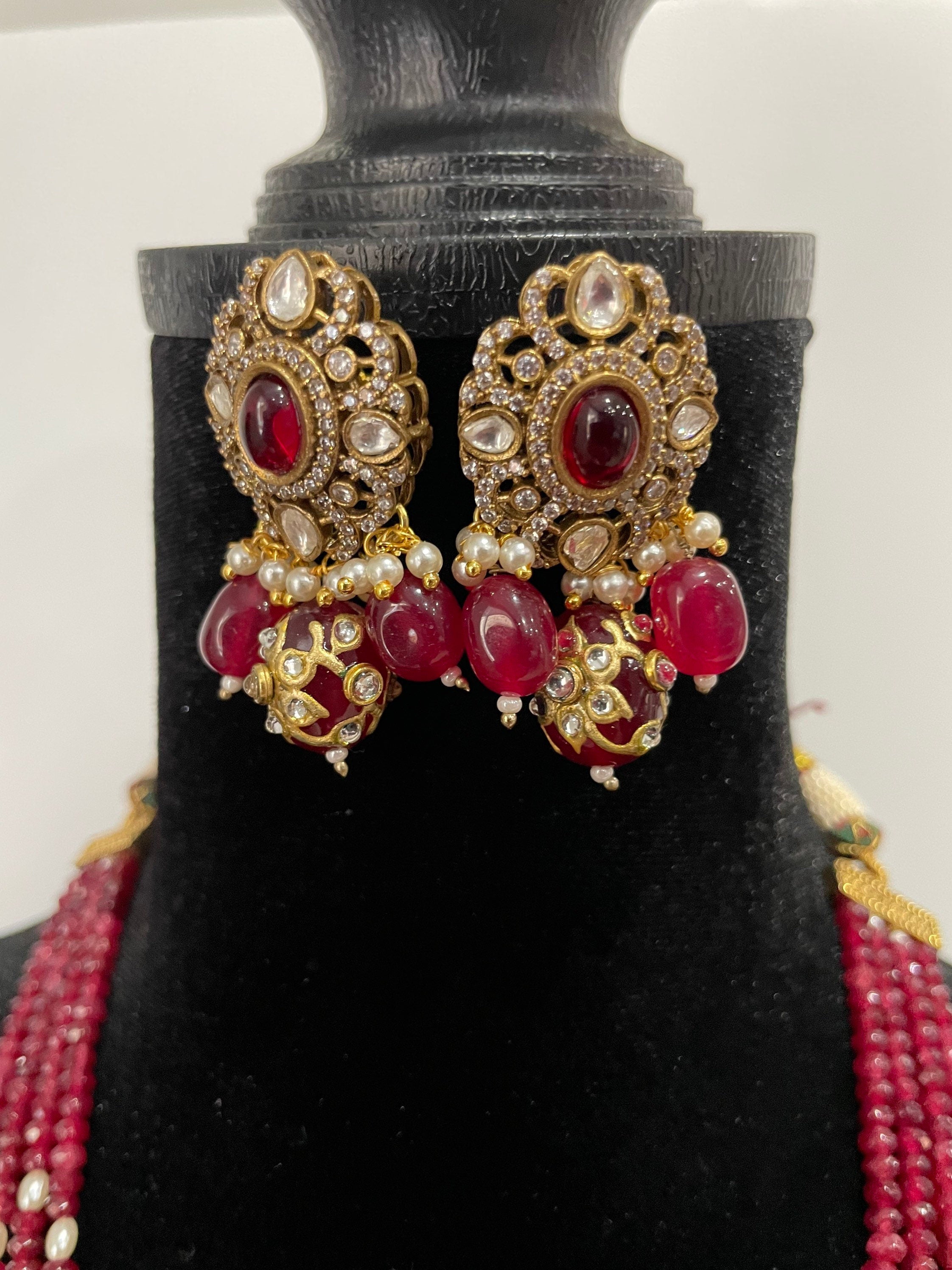 Ruby long Victorian Necklace/ Long Kundan Necklace/Indian Long Necklace/ Indian Jewelry/ South Indian Jewelry | Pakistani Jewelry