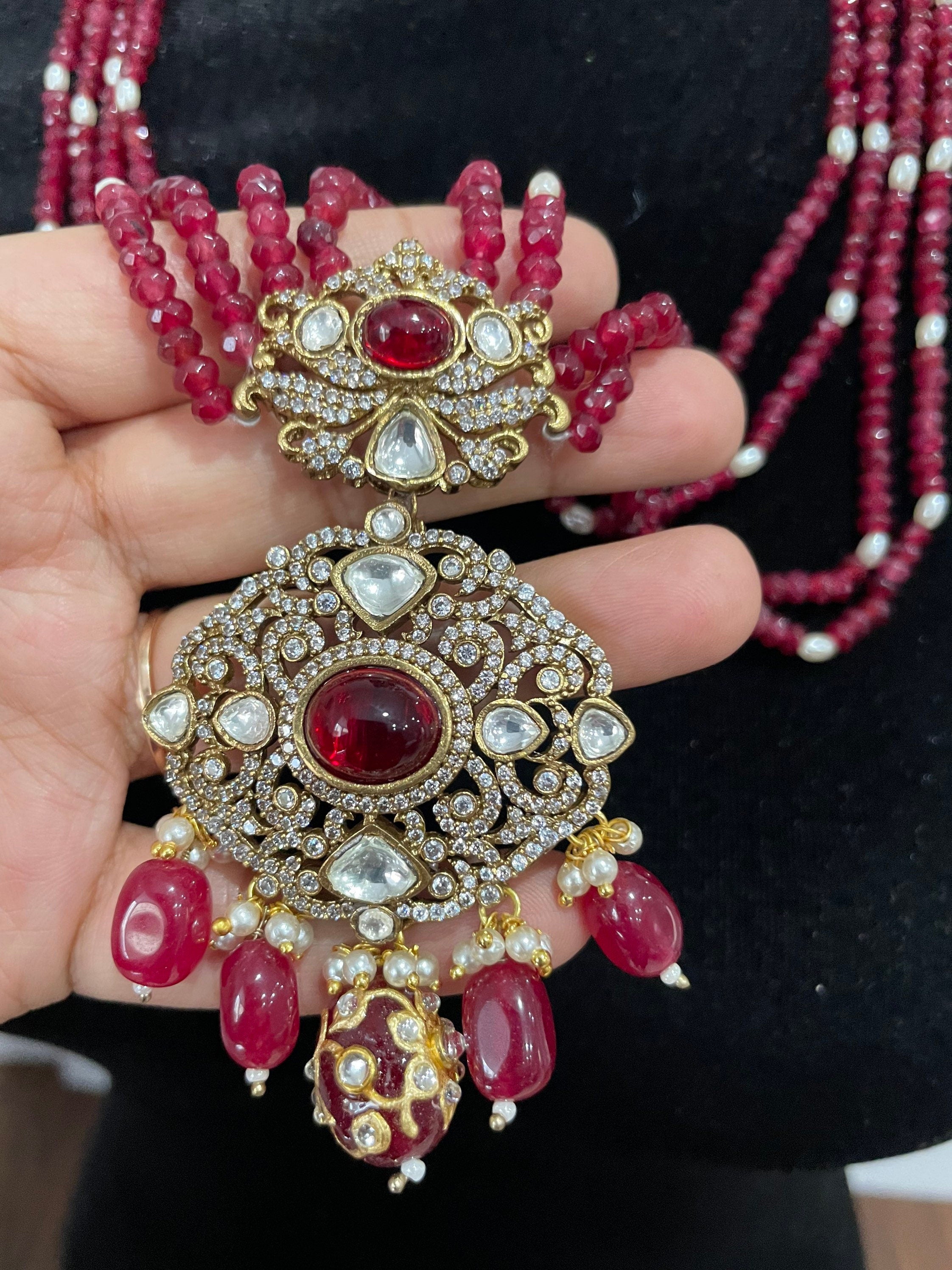 Ruby long Victorian Necklace/ Long Kundan Necklace/Indian Long Necklace/ Indian Jewelry/ South Indian Jewelry | Pakistani Jewelry