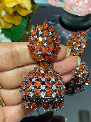 Orange CZ Jhumkas | Indian Jewelry | Jhumka | Indian Earrings | Jhumkas | Pakistani Earrings | Bollywood Jewelry |CZ Earrings