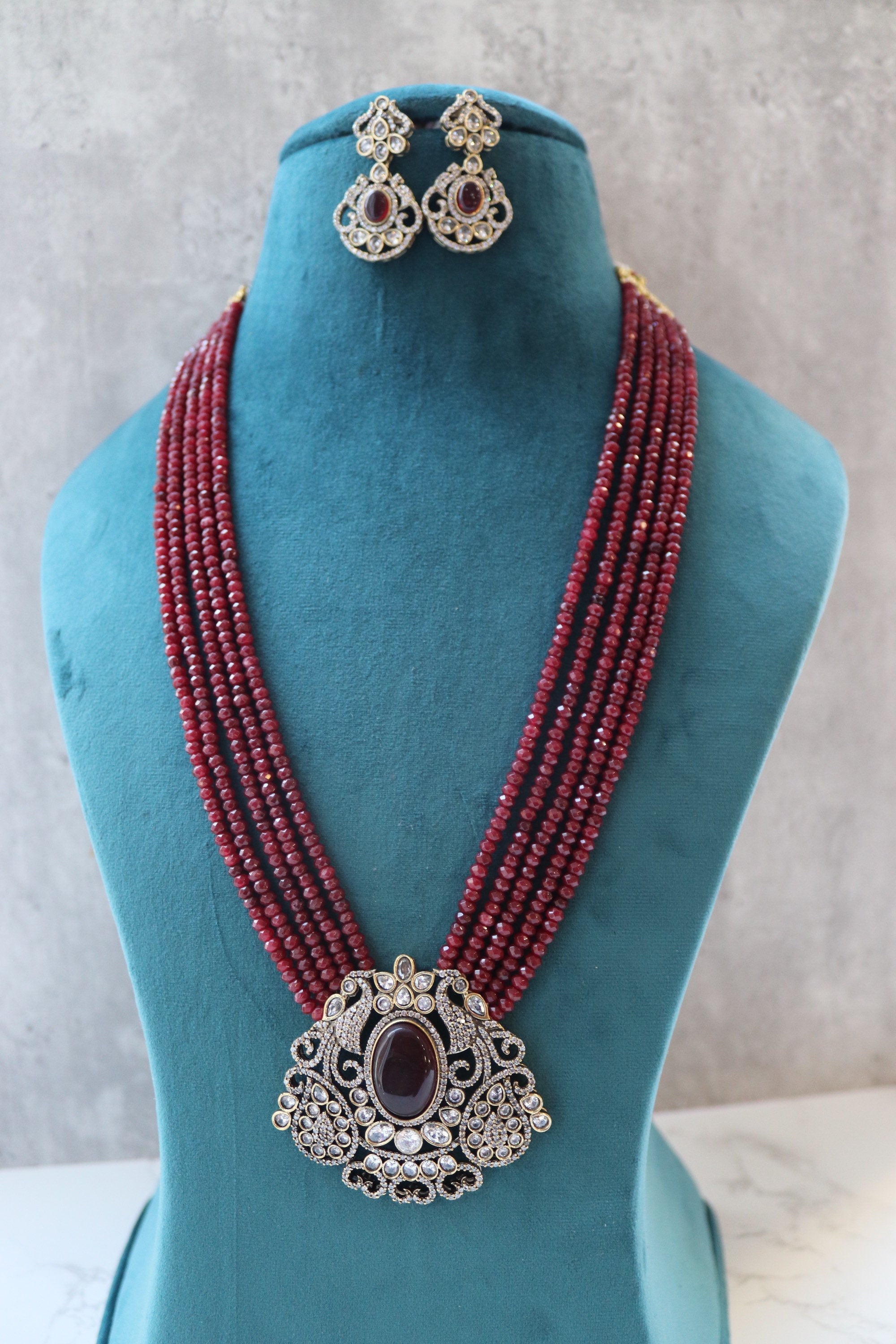 Rani Haar Necklace Set Ruby Long Victorian Necklace Indian Long Kundan Necklace Long Pakistani Necklace