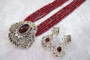 Rani Haar Necklace Set Ruby Long Victorian Necklace Indian Long Kundan Necklace Long Pakistani Necklace