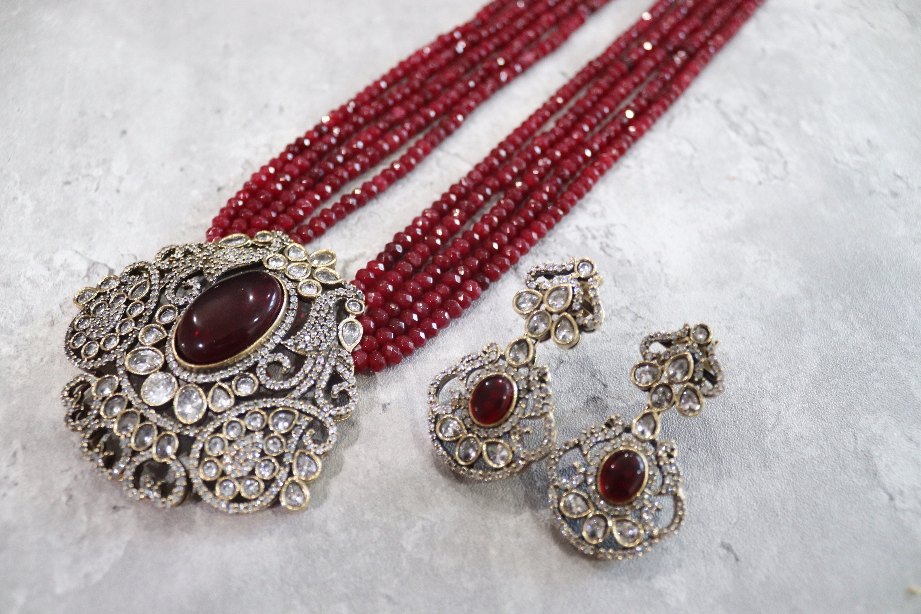 Rani Haar Necklace Set Ruby Long Victorian Necklace Indian Long Kundan Necklace Long Pakistani Necklace