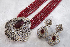 Rani Haar Necklace Set Ruby Long Victorian Necklace Indian Long Kundan Necklace Long Pakistani Necklace