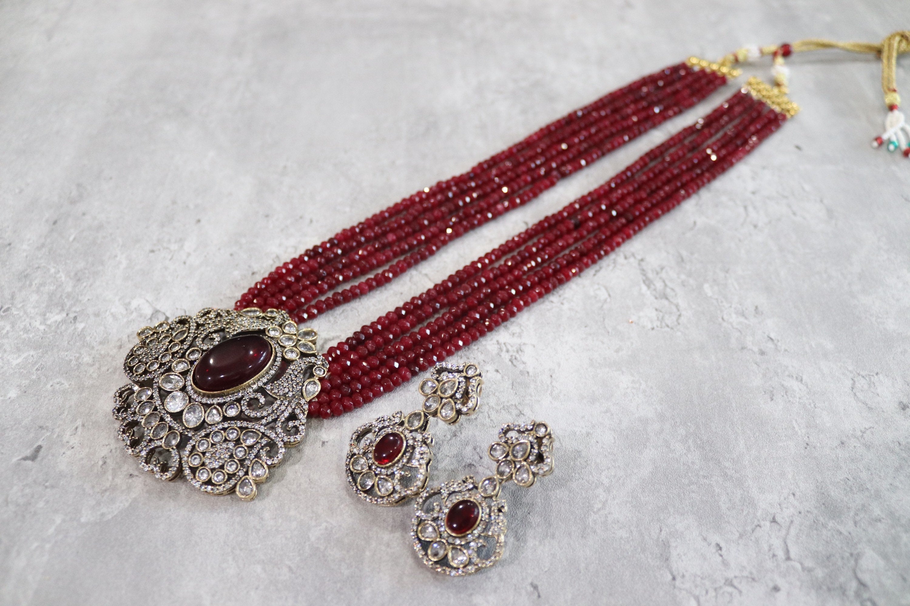 Rani Haar Necklace Set Ruby Long Victorian Necklace Indian Long Kundan Necklace Long Pakistani Necklace