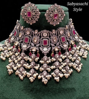 Ruby Victorian Choker Necklace Victorian Necklace India Indian Choker Indian Necklace Set Indian Jewelry