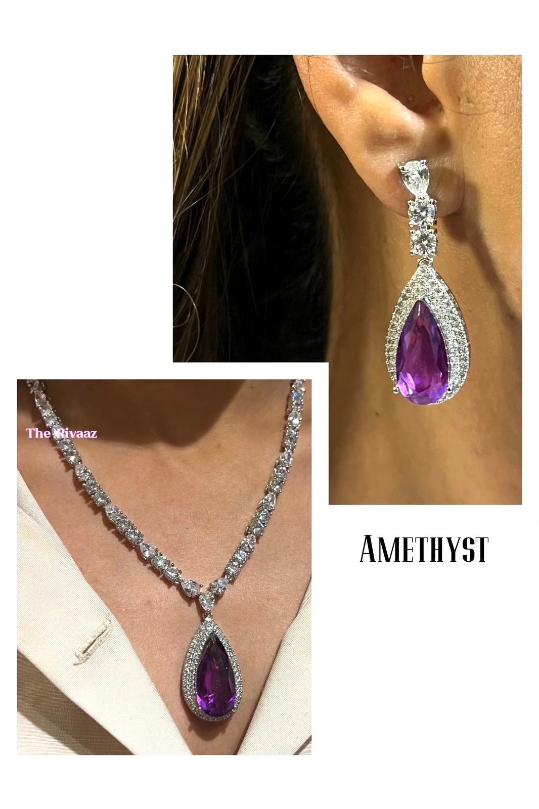 Anika Amethyst CZ Pendant Necklace Purple Crystal Necklace American Diamond Necklace Pakistani Jewelry Indian Jewelry Bollywood Jewelry