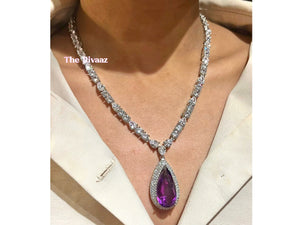 Anika Amethyst CZ Pendant Necklace Purple Crystal Necklace American Diamond Necklace Pakistani Jewelry Indian Jewelry Bollywood Jewelry