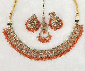 Orange Polki Necklace / Indian Jewelry/ Pakistani Jewelry Indian Necklace Set Polki Necklace Punjabi Necklace Bollywood Jewelry Kundan