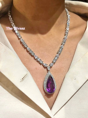 Anika Amethyst CZ Pendant Necklace Purple Crystal Necklace American Diamond Necklace Pakistani Jewelry Indian Jewelry Bollywood Jewelry