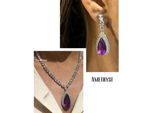 Anika Amethyst CZ Pendant Necklace Purple Crystal Necklace American Diamond Necklace Pakistani Jewelry Indian Jewelry Bollywood Jewelry