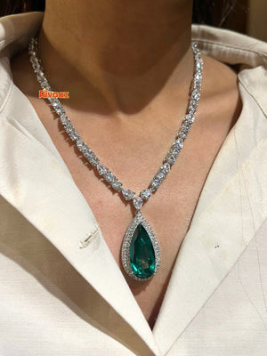 Anika Emerald CZ Pendant Necklace Green Crystal Necklace American Diamond Necklace Pakistani Jewelry Indian Jewelry Bollywood Jewelry