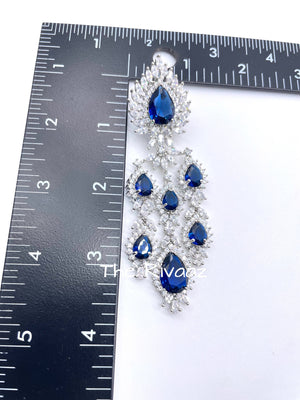 Blue Chandelier CZ Earrings Cubic Zirconium American Diamond Long Earrings Indian Jewelry Statement Earrings Crystal Sapphire Drop Earrings