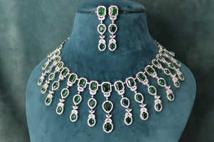 Pre Order Emerald Green CZ Necklace Indian Necklace American Diamond Necklace Set Indian Jewelry Pakistani Jewelry Crystal Necklace