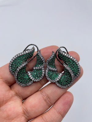 Emerald Green Pave CZ Diamond Studs Indian jewelry Indian Earrings Indian Studs Pakistani Studs American Diamond Earrings CZ Earrings