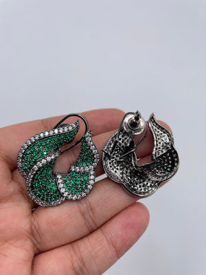 Emerald Green Pave CZ Diamond Studs Indian jewelry Indian Earrings Indian Studs Pakistani Studs American Diamond Earrings CZ Earrings