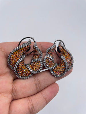 Burnt Orange Pave CZ Diamond Studs Indian jewelry Indian Earrings Indian Studs Pakistani Studs American Diamond Earrings CZ Earrings