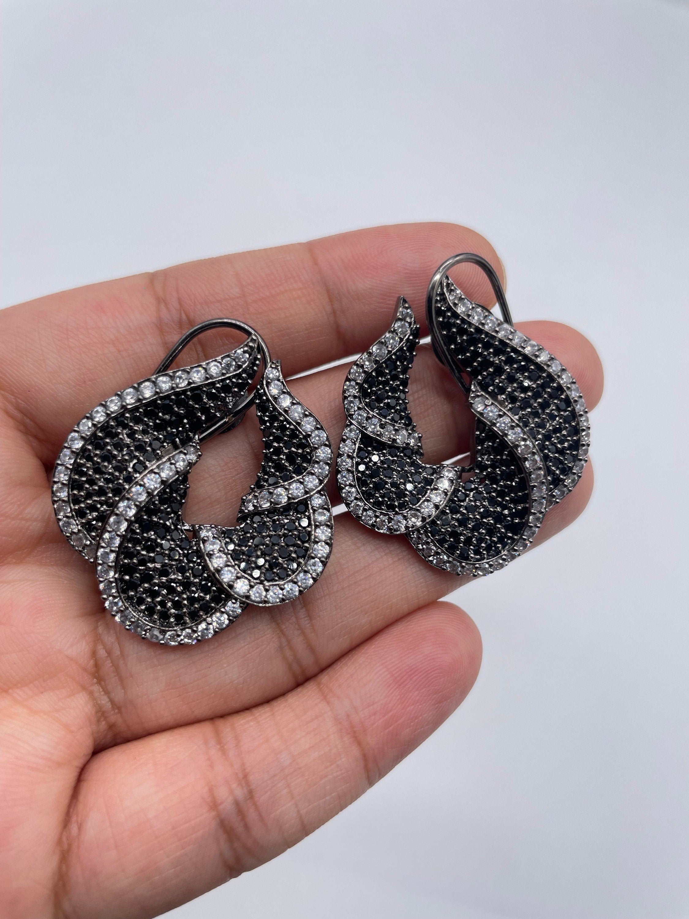 Black Pave CZ Diamond Studs Indian jewelry Indian Earrings Indian Studs Pakistani Studs American Diamond Earrings CZ Earrings