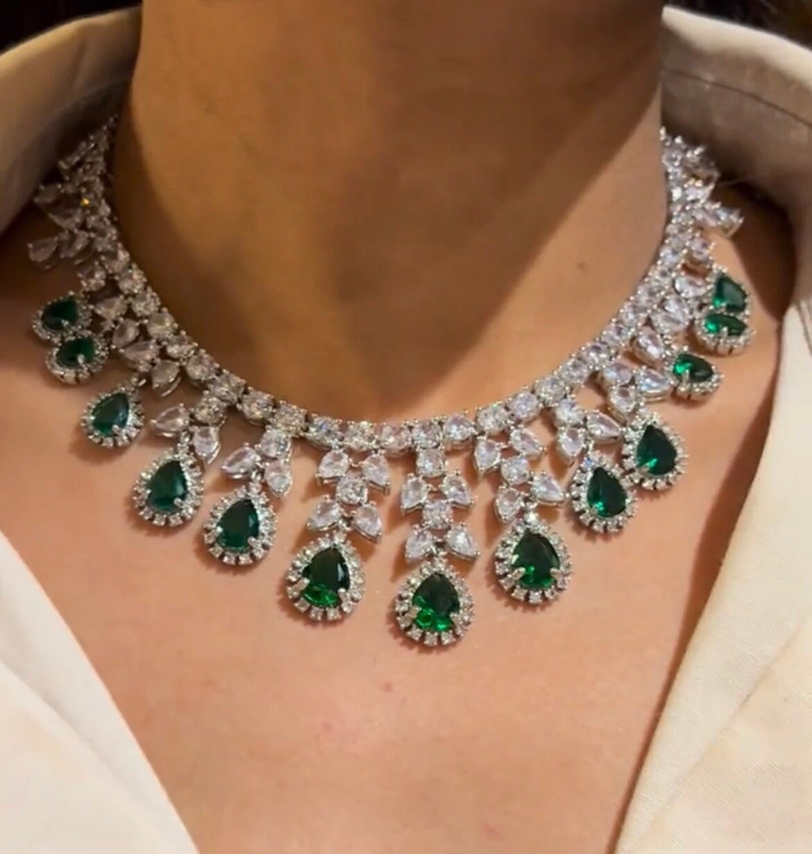 Pre Order May Emerald Diamond Necklace Statement Jewelry Statement Necklace Indian Jewelry CZ Necklace Emerald CZ Necklace American Diamond