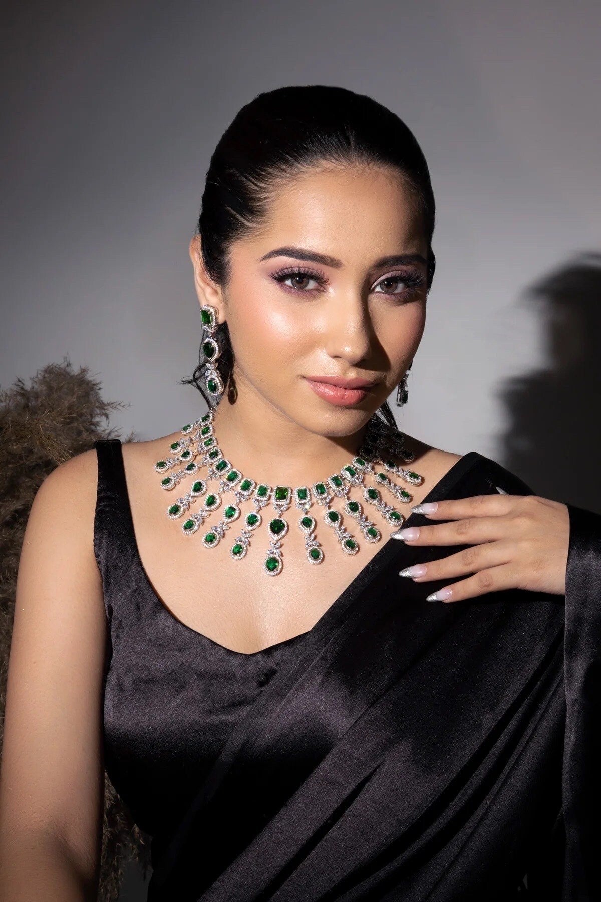 Pre Order Emerald Green CZ Necklace Indian Necklace American Diamond Necklace Set Indian Jewelry Pakistani Jewelry Crystal Necklace