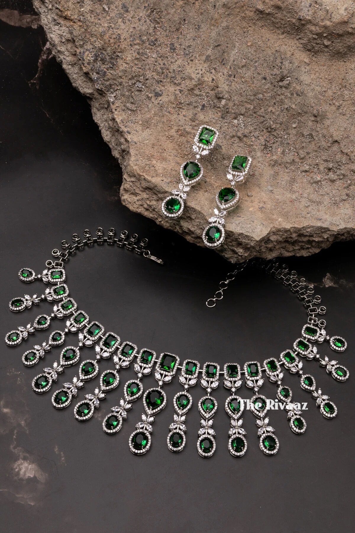 Pre Order Emerald Green CZ Necklace Indian Necklace American Diamond Necklace Set Indian Jewelry Pakistani Jewelry Crystal Necklace