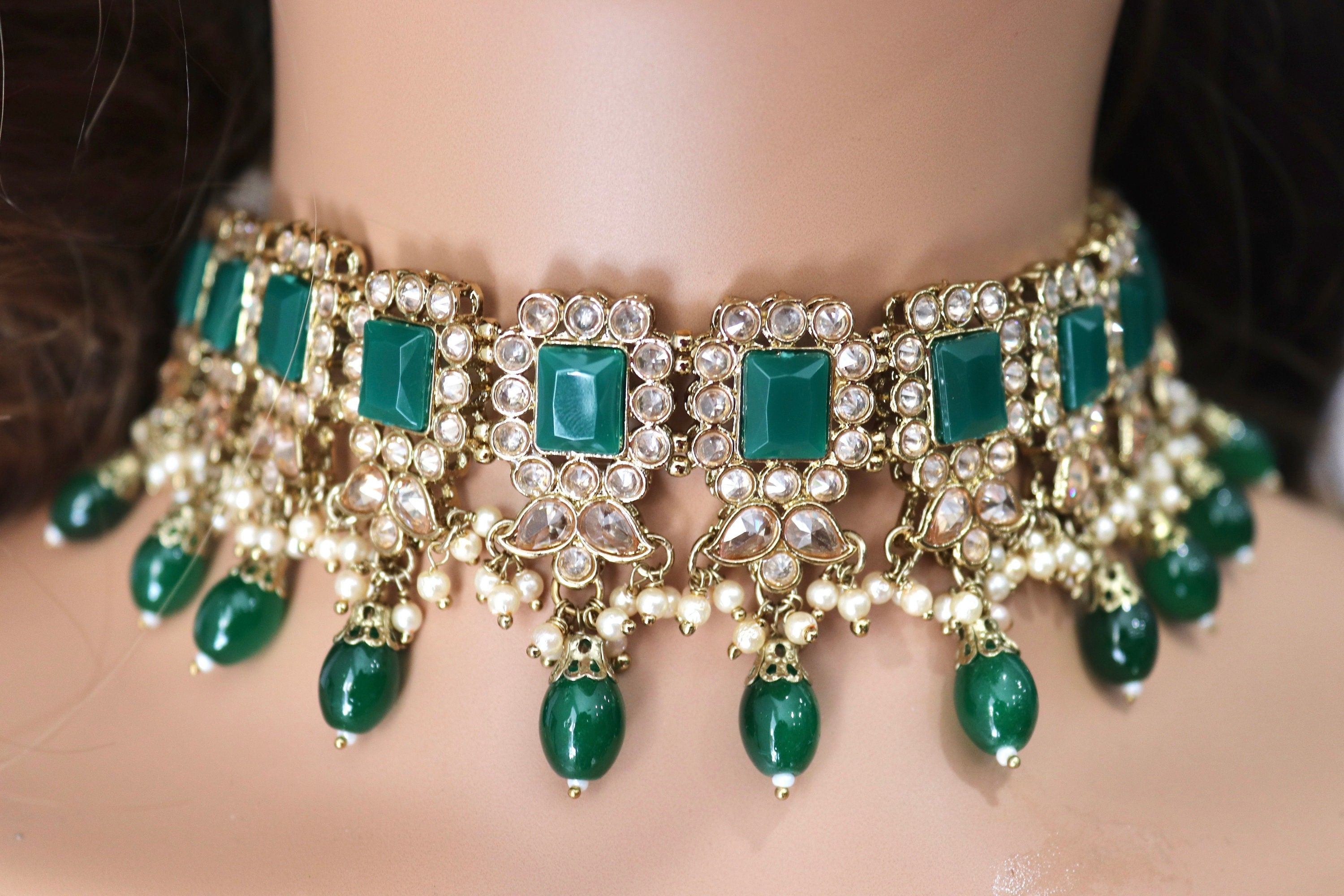 Indian Jewelry Kundan Choker Emerald Green Necklace 2024 Pearl Set MK655 Christmas Gift