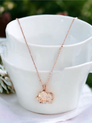 Dainty CZ Rose Gold Elephant Pendant with Chain