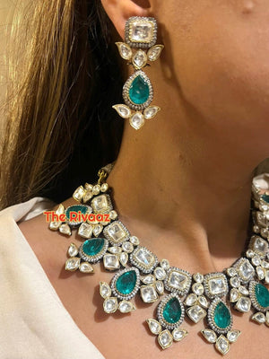 Pre Order Emerald Doublet Victorian Necklace Jewelry Kundan Necklace American Diamond Necklace Set Indian Necklace Set Polki Necklace