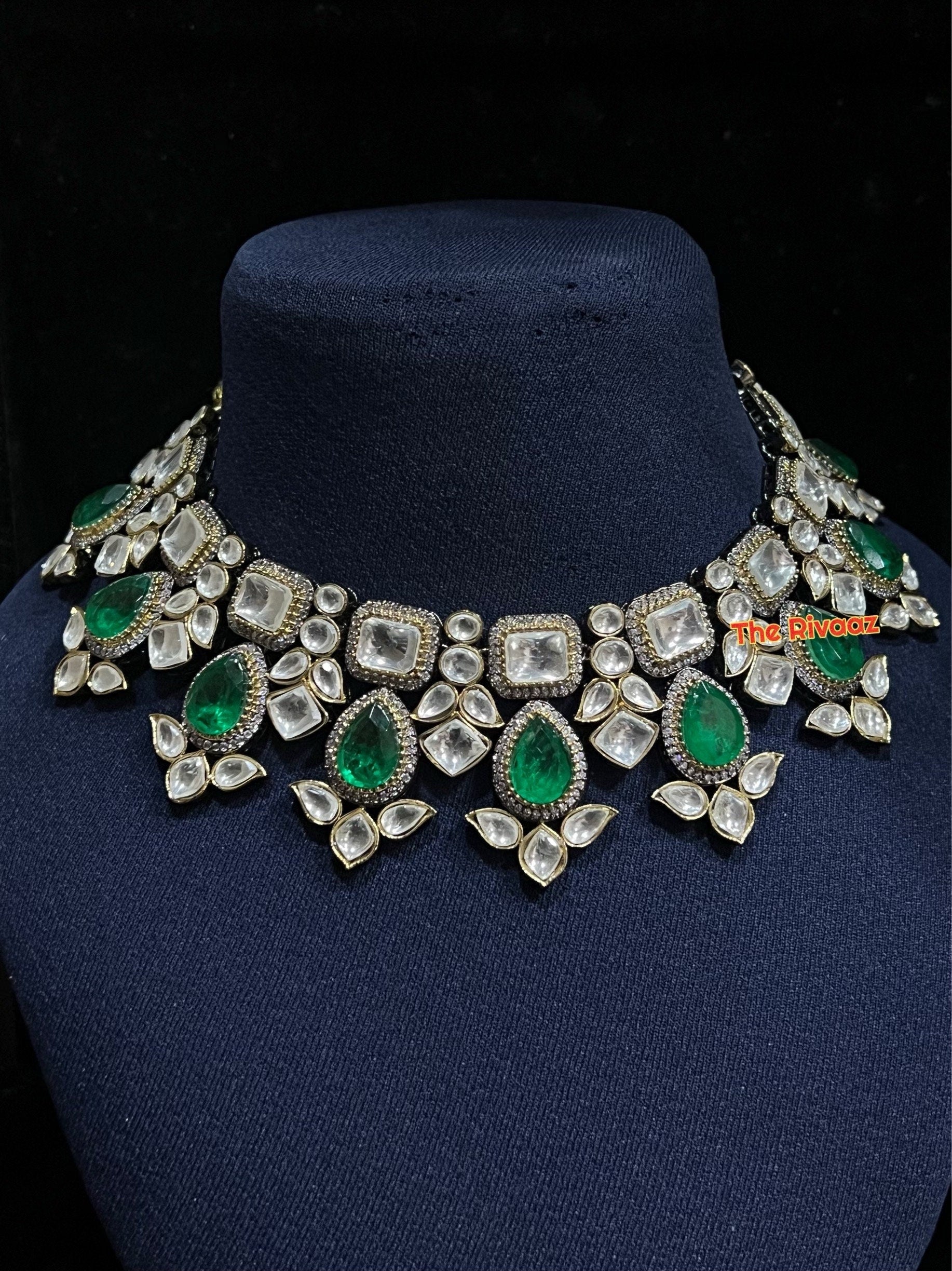 Pre Order Emerald Doublet Victorian Necklace Jewelry Kundan Necklace American Diamond Necklace Set Indian Necklace Set Polki Necklace