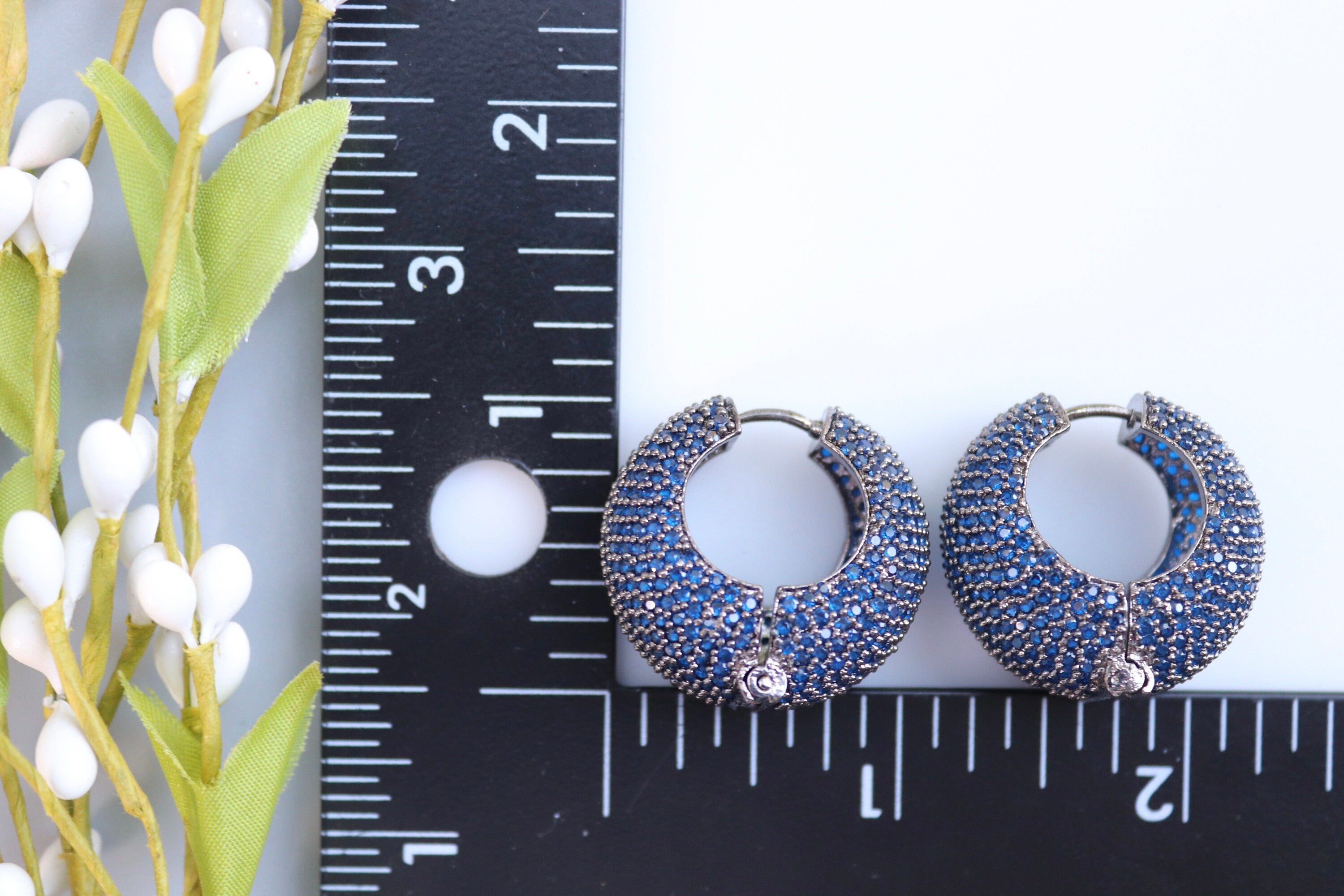 Invisible Setting Blue Pave CZ Diamond hoops Indian Earrings Pakistani Jewelry Indian Hoop Earrings Punjabi Jewelry Desi Jewelry Bollywood