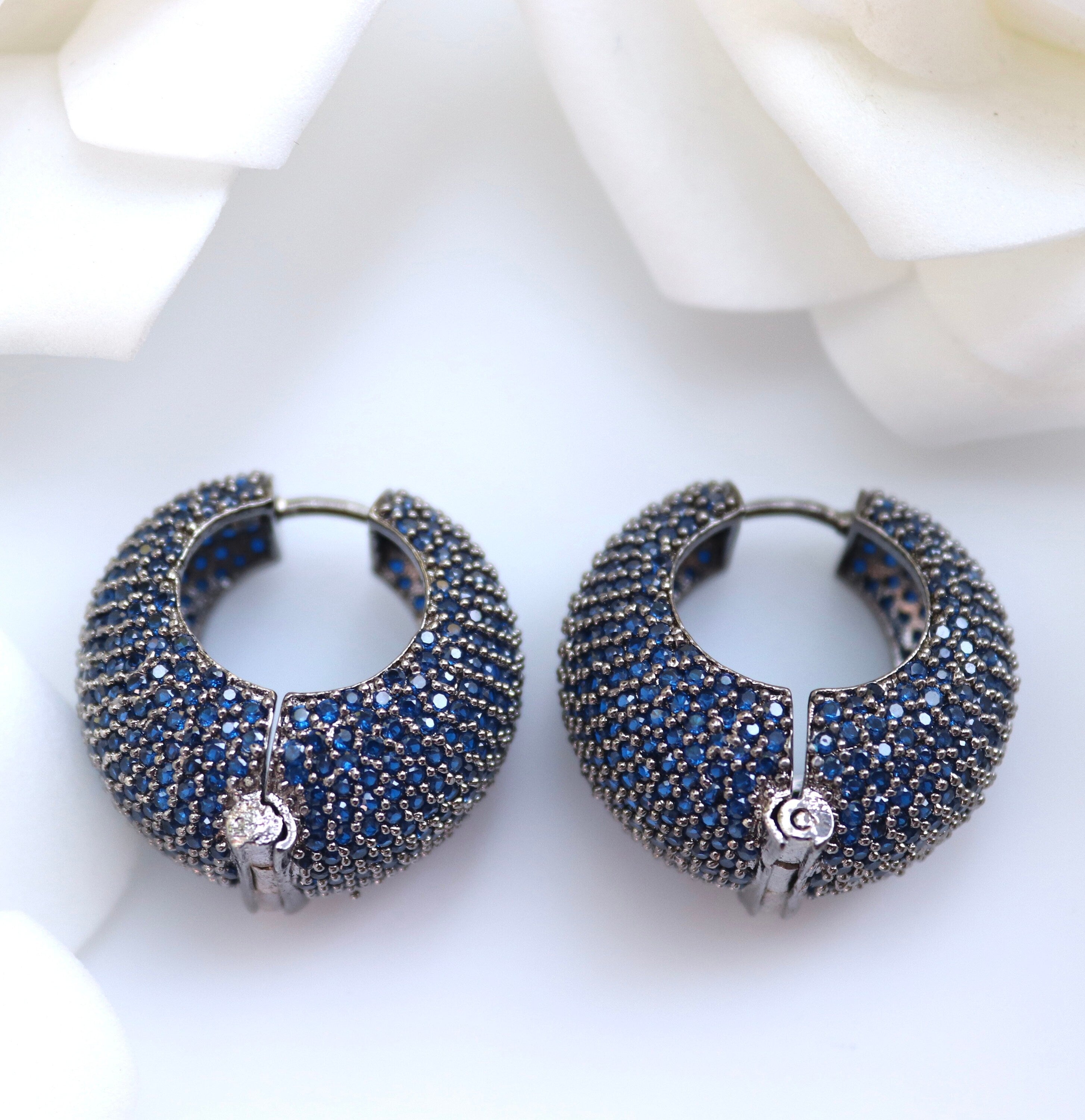 Invisible Setting Blue Pave CZ Diamond hoops Indian Earrings Pakistani Jewelry Indian Hoop Earrings Punjabi Jewelry Desi Jewelry Bollywood