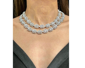 Baguette Layered CZ Diamond Necklace American Diamond Necklace White Rhodium Cubic Zirconia Necklace Necklace Indian Jewelry Pakistani Prom