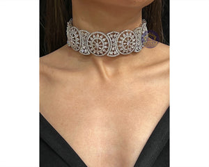 Silver Diamond Choker Necklace with earrings/ CZ Necklace/ Indian Necklace/ Indian jewelry/ Pakistani jewelry/ Bollywood jewelry/ Wedding