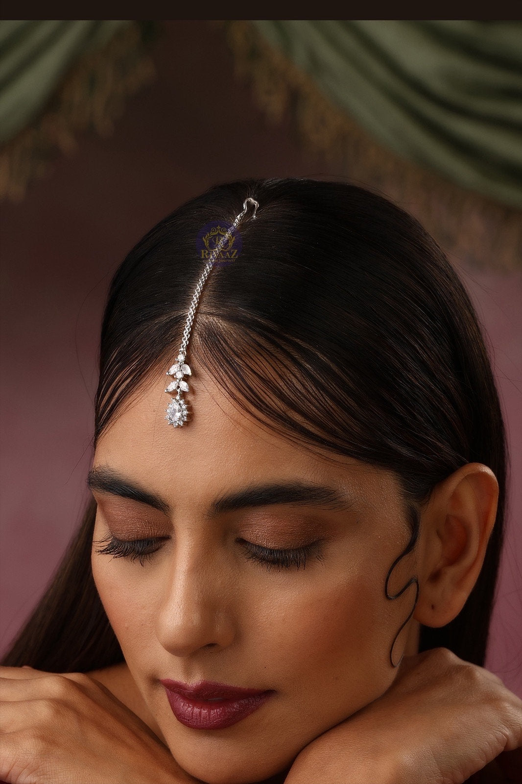 April Silver Small CZ Maang tikka• Indian Forehead Jewelry • Indian Jewelry• Pakistani Jewelry• Tikka Kids • Small Tikka • Tikka • Tikli