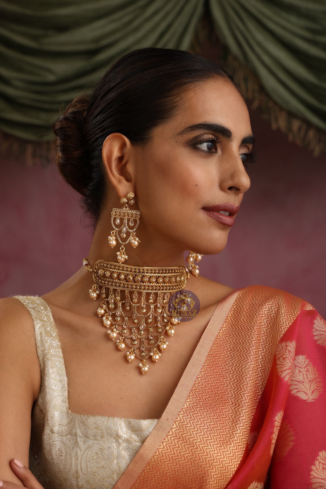 Gold Choker Necklace Real Gold Plated Gold Statement Necklace Indian Choker Indian Necklace Pakistani jewelry Dubai Gold Necklace