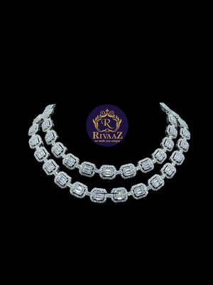 Baguette Layered CZ Diamond Necklace American Diamond Necklace White Rhodium Cubic Zirconia Necklace Necklace Indian Jewelry Pakistani Prom