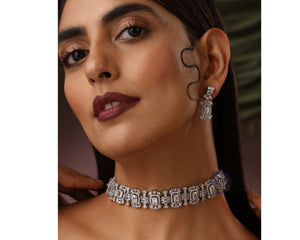 CZ Diamond Choker Necklace with Earring | Indian jewelry | Indian CZ Choker | Indian Choker | Pakistani jewelry | Indian Necklace Set