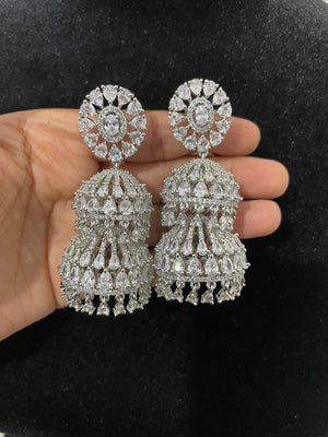 Diamond Jhumka Silver Indian Earrings Jhumkas Double Jhumka Bollywood Jewelry