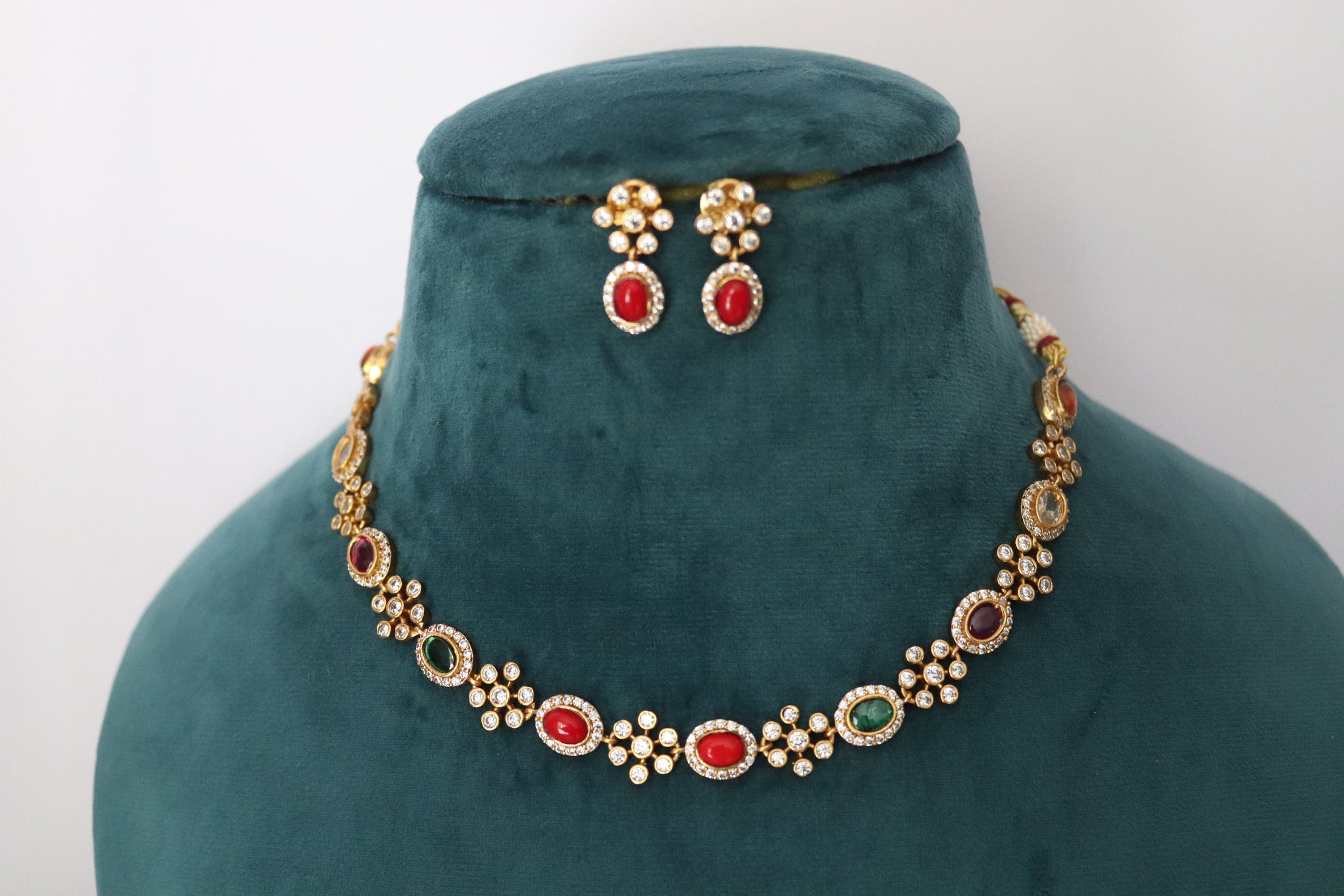 Mira Navratan Kundan Necklace Indian Jewelry Indian Necklace Delicate Gold Necklace Pakistani Jewelry One Gram Gold Necklace