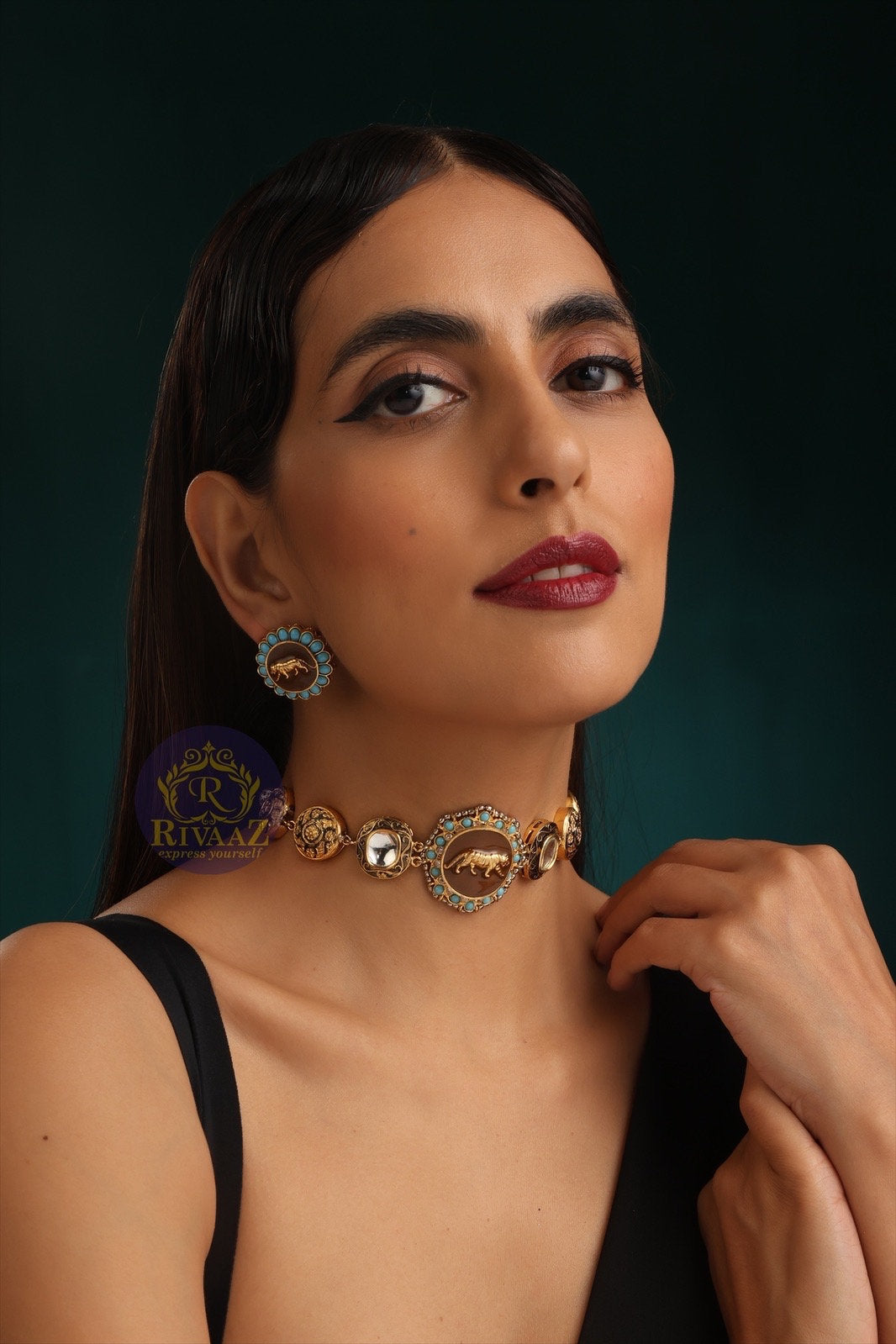 Mona Sabya Inspired Kundan Choker Turquoise Indian Choker Bollywood Jewelry Kundan Choker Indian Jewelry