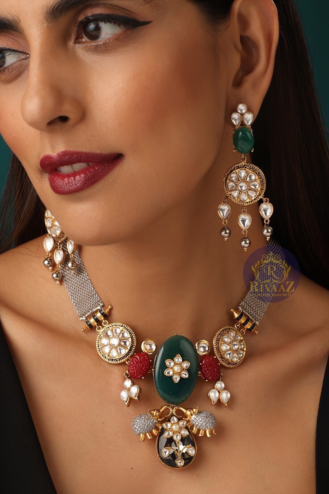 Misha Necklace Fusion Indian Necklace Indian Choker Indian Jewelry Indian Necklace Kundan Jewelry Oxidised Necklace