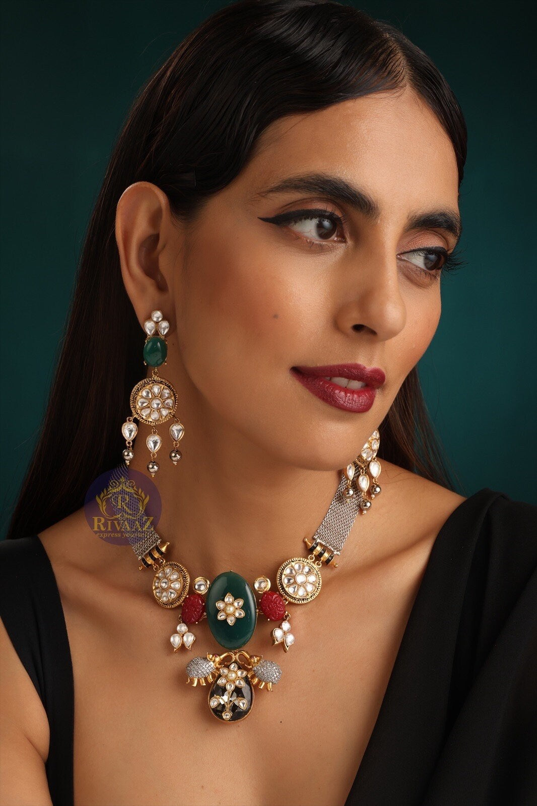 Misha Necklace Fusion Indian Necklace Indian Choker Indian Jewelry Indian Necklace Kundan Jewelry Oxidised Necklace