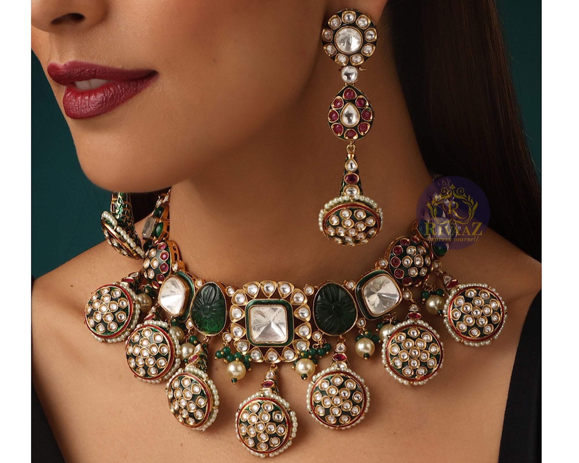 Jiya Kundan Choker • Kundan Jewelry Set• Jewelry • Indian Jewelry Set Kundan Necklace • Polki Jewelry • Indian Choker