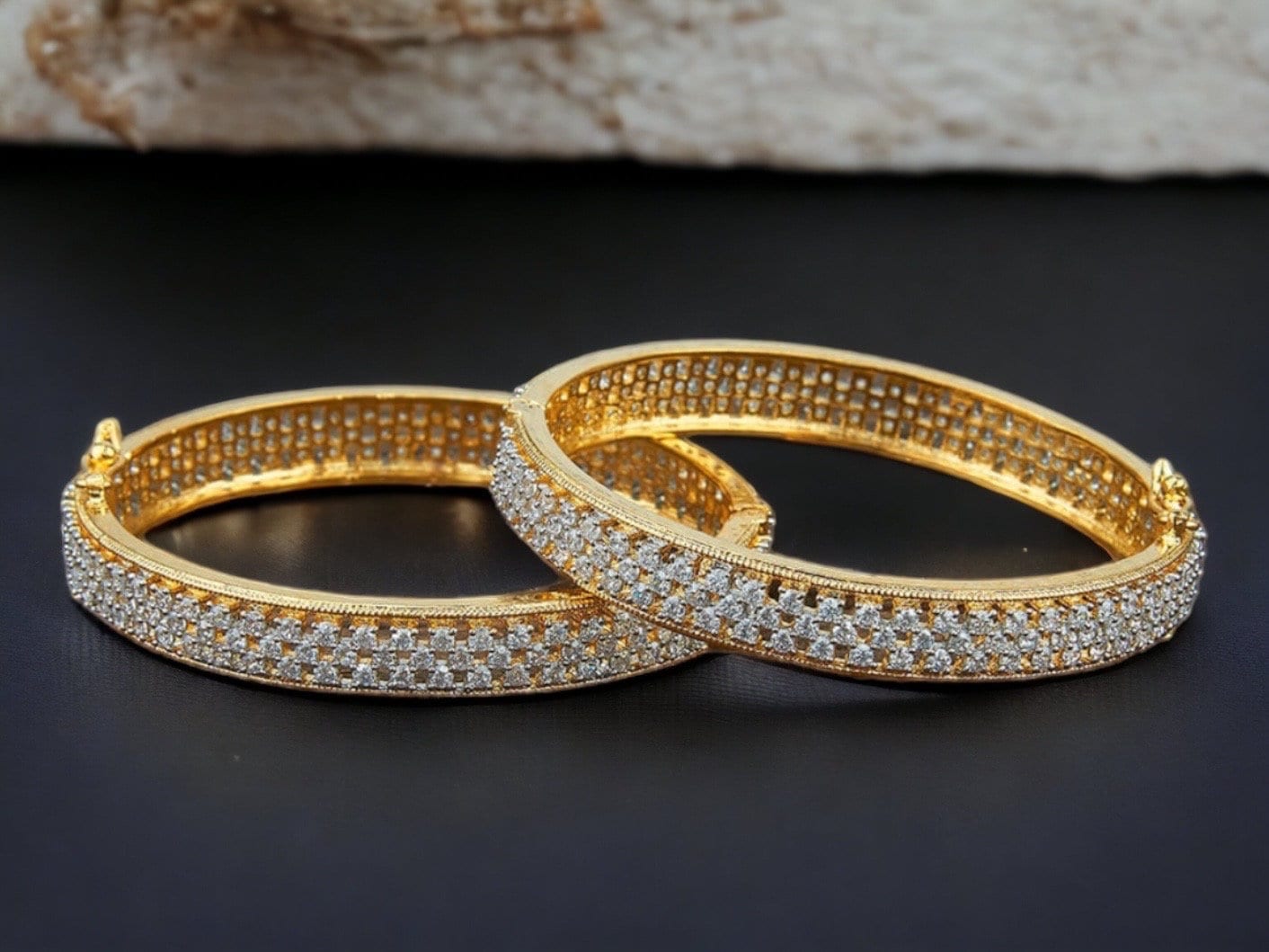 Openable Gold Diamond Bangle Pair CZ bangles Indian Jewelry Pakistani Jewelry Bollywood Jewelry Bangles Crystal Bangle Indian Bangle