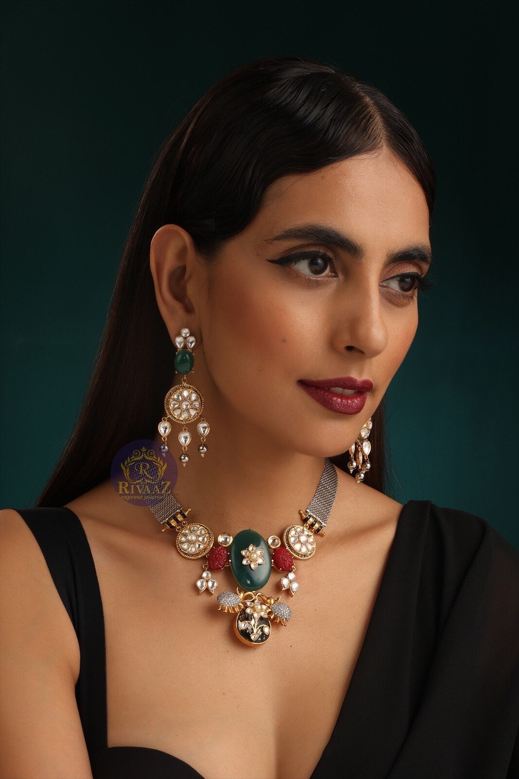 Misha Necklace Fusion Indian Necklace Indian Choker Indian Jewelry Indian Necklace Kundan Jewelry Oxidised Necklace