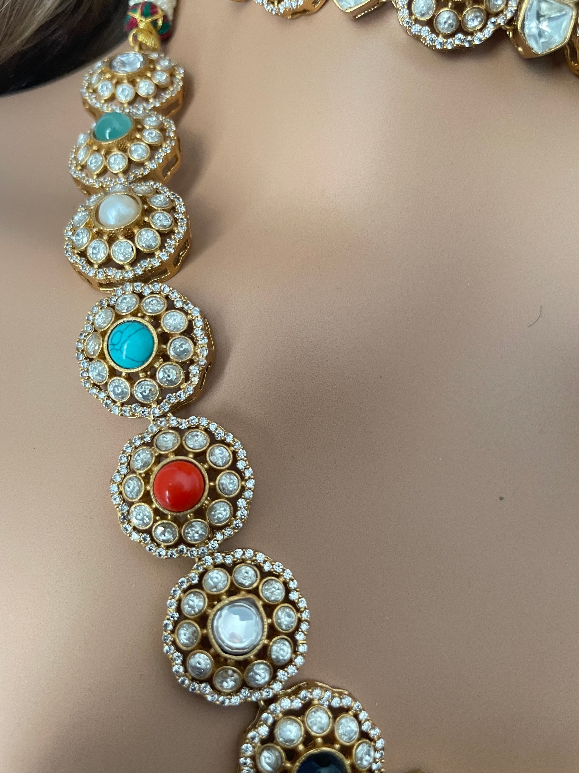 Arya Moissanite Kundan Long Short Necklace/ Indian Jewelry Necklace/ Necklace/ Bollywood Jewelry/ Indian Necklace/Indian Wedding