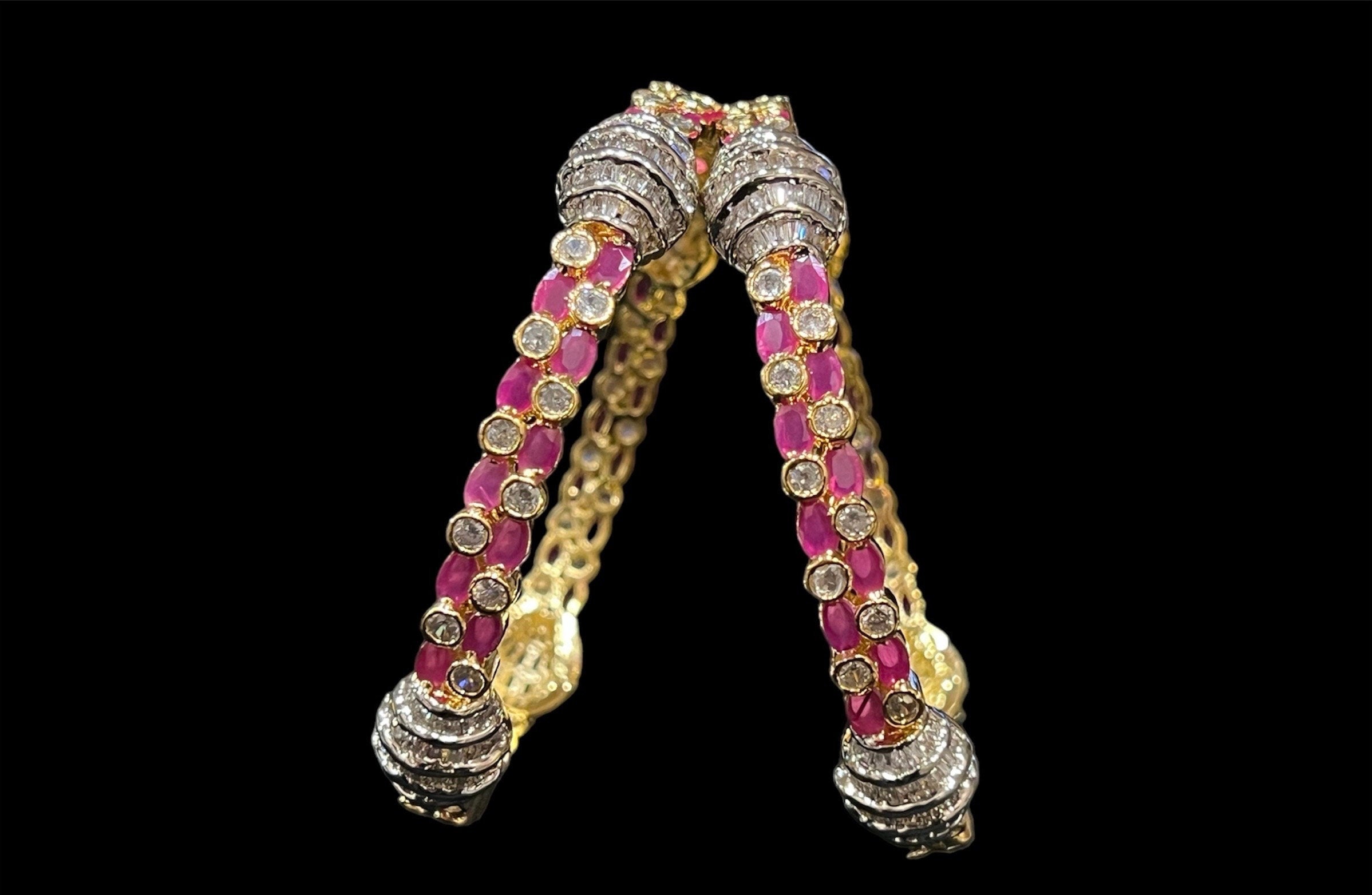 Gold Ruby Bangle 2 Ruby Gold Bangle Set/Statement Jewelry/ Indian Gold Bangle/ Bangle Set/ one gram gold/ Indian Jewelry/